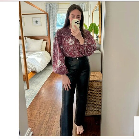 VEDA Pants Black Real Leather High Waisted US 10- 12 - Picture 6 of 10